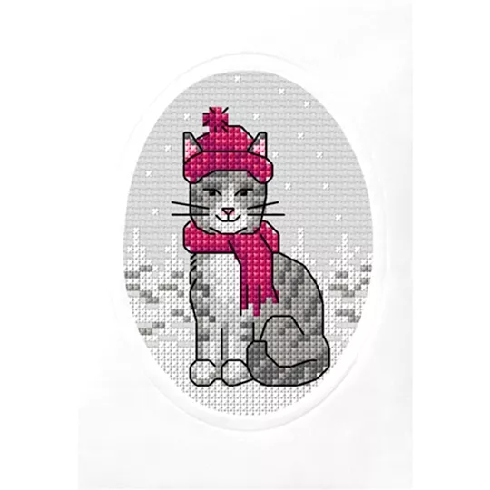 Orchidea Cat in Scarf Card Christmas Cross Stitch Kit