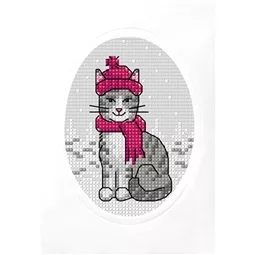 Orchidea Cat in Scarf Card Christmas Cross Stitch Kit