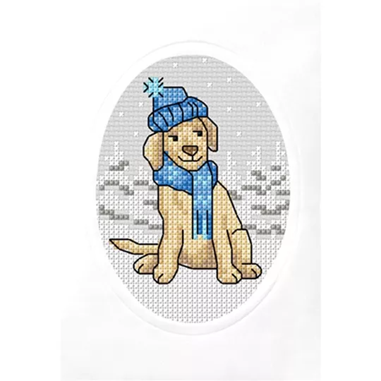 Orchidea Dog in Scarf Card Christmas Cross Stitch Kit