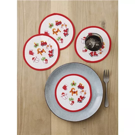 Permin Deer and Motifs Coasters Christmas Cross Stitch Kit
