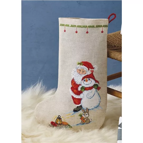Permin Santa Claus and Snowman Stocking Christmas Cross Stitch Kit