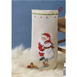 Permin Santa Claus and Snowman Stocking Christmas Cross Stitch Kit