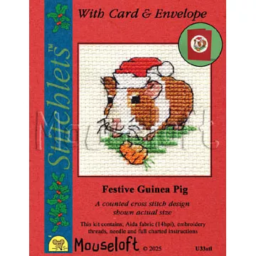 Mouseloft Festive Guinea Pig Card Christmas Cross Stitch Kit