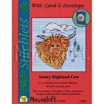Mouseloft Snowy Highland Cow Card Christmas Cross Stitch Kit