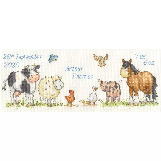 Bothy Threads Farmyard Welcome Birth Sampler Cross Stitch Kit