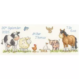 Bothy Threads Farmyard Welcome Birth Sampler Cross Stitch Kit