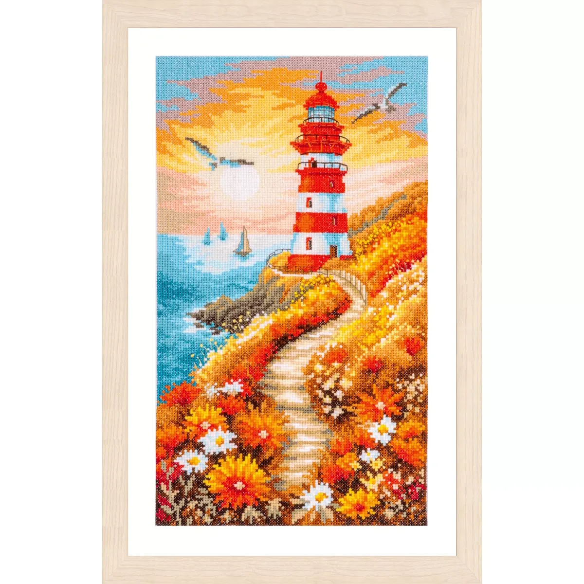 Lanarte Floral Lighthouse Path 14 count Cross Stitch Kit — image 2