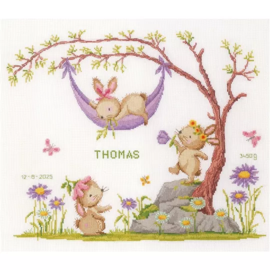 Vervaco Garden Bunnies Sampler Birth Sampler Cross Stitch Kit