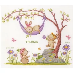 Vervaco Garden Bunnies Sampler Birth Sampler Cross Stitch Kit