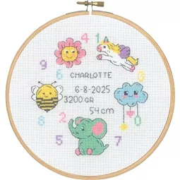 Permin Baby Girl Sampler in Hoop Birth Sampler Cross Stitch Kit