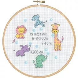 Permin Baby Boy Sampler in Hoop Birth Sampler Cross Stitch Kit