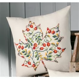 Permin Leaf with Rosehip Cushion Cross Stitch Kit