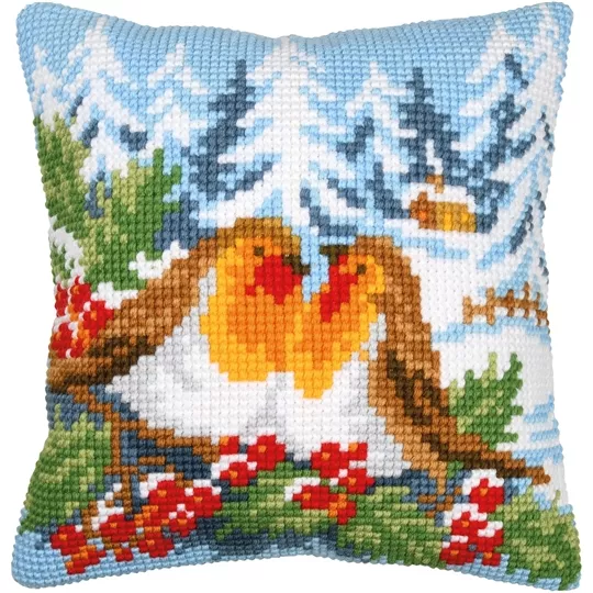 Vervaco Robins in Winterland Cushion Christmas Cross Stitch Kit