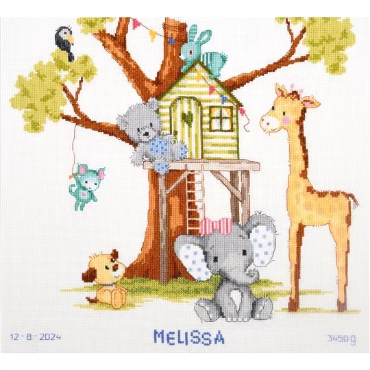 Vervaco At the Tree House Sampler Birth Sampler Cross Stitch Kit