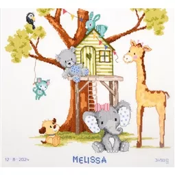 Vervaco At the Tree House Sampler Birth Sampler Cross Stitch Kit