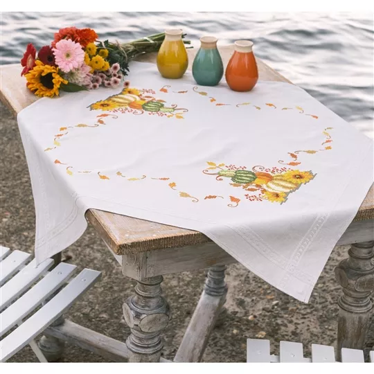 Photo 1 of Vervaco Pumpkin with Leaves Tablecloth Cross Stitch Kit Image 1 of Vervaco Pumpkin with Leaves Tablecloth Cross Stitch Kit