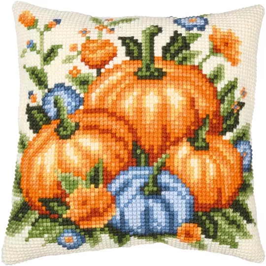 Photo 1 of Vervaco Pumpkins Cushion Cross Stitch Kit Image 1 of Vervaco Pumpkins Cushion Cross Stitch Kit