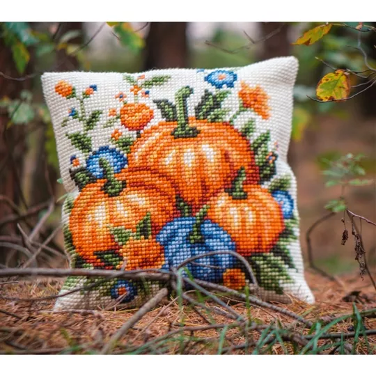 Photo 2 of Vervaco Pumpkins Cushion Cross Stitch Kit Image 2 of Vervaco Pumpkins Cushion Cross Stitch Kit