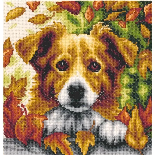 Photo 1 of Vervaco Dog in Autumn Cross Stitch Kit Image 1 of Vervaco Dog in Autumn Cross Stitch Kit