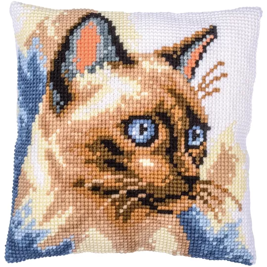 Photo 1 of Vervaco Siamese Cat Cushion Cross Stitch Kit Image 1 of Vervaco Siamese Cat Cushion Cross Stitch Kit