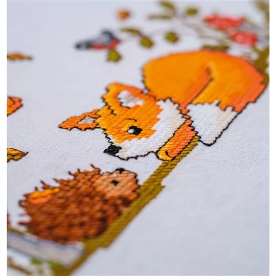 Photo 3 of Vervaco Fox and Hedgehog Tablecloth Cross Stitch Kit Image 3 of Vervaco Fox and Hedgehog Tablecloth Cross Stitch Kit