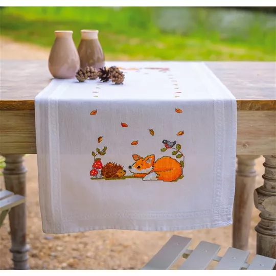 Photo 1 of Vervaco Fox and Hedgehog Runner Cross Stitch Kit Image 1 of Vervaco Fox and Hedgehog Runner Cross Stitch Kit