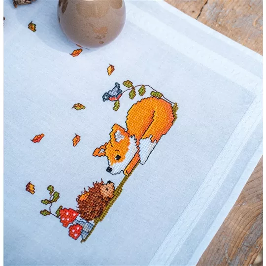 Photo 2 of Vervaco Fox and Hedgehog Runner Cross Stitch Kit Image 2 of Vervaco Fox and Hedgehog Runner Cross Stitch Kit