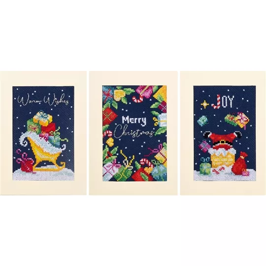 Vervaco Santa and Sleigh Cards Set of 3 Christmas Cross Stitch Kit