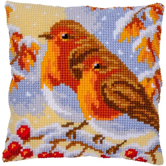 Vervaco Pair of Robins Cushion Christmas Cross Stitch Kit