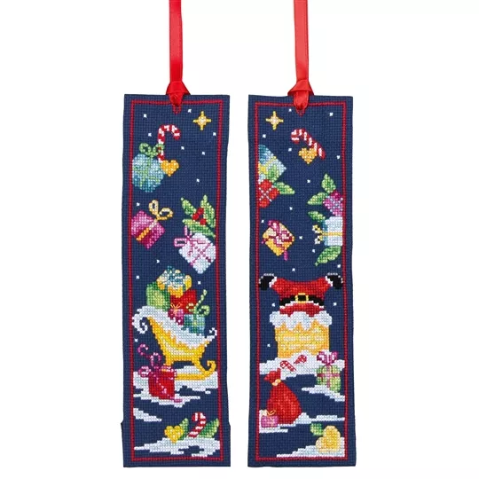 Vervaco Santa and Sleigh Bookmarks Set of 2 Christmas Cross Stitch Kit