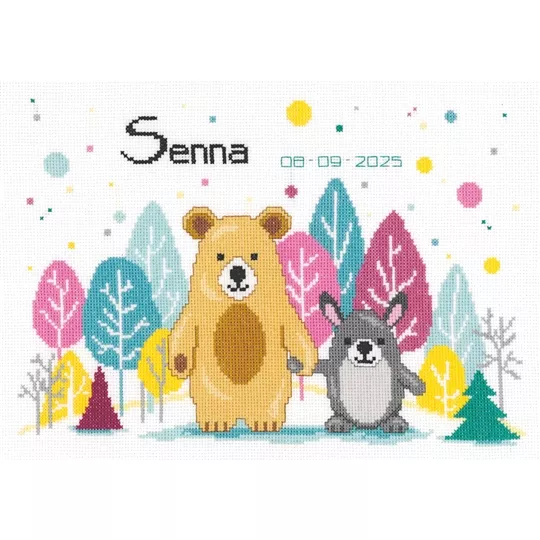 Vervaco Bear and Rabbit Sampler Birth Sampler Cross Stitch Kit