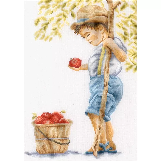 Lanarte Boy with Apples - Aida Cross Stitch Kit
