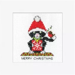 Heritage Black Cat Santa Card Christmas Cross Stitch Kit