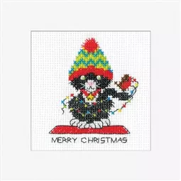 Heritage Black Cat Lights Card Christmas Cross Stitch Kit