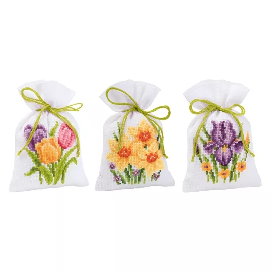 Vervaco Flowers Gift Bags Set of 3 Cross Stitch Kit