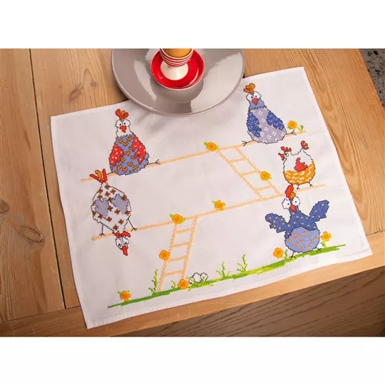 Vervaco Crazy Chickens Placemats Set of 2 Cross Stitch Kit
