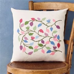 Permin Birds in Leaves Cushion Cross Stitch Kit