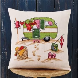 Permin Beach Camping Cushion Cross Stitch Kit
