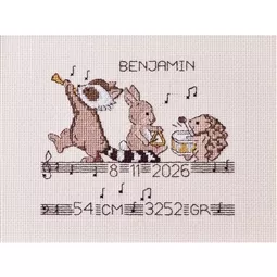 Permin Musical Animals Sampler Birth Sampler Cross Stitch Kit
