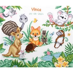 Vervaco Australian Animals Birth Record Birth Sampler Cross Stitch Kit