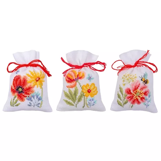 Vervaco Poppies and Wildflowers Bags - set of 3 Cross Stitch Kit