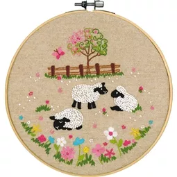 Vervaco Sheep in the Meadow with Hoop Embroidery Kit
