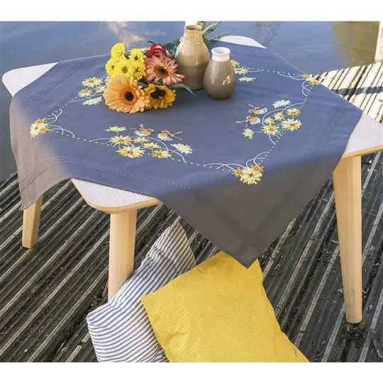 Vervaco Robins and Yellow Flowers Tablecloth Cross Stitch Kit