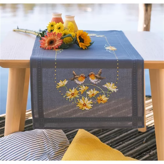 Vervaco Robins and Yellow Flowers Runner Cross Stitch Kit
