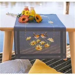 Vervaco Robins and Yellow Flowers Runner Cross Stitch Kit