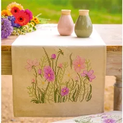 Vervaco Pink Flowers Table Runner Cross Stitch Kit