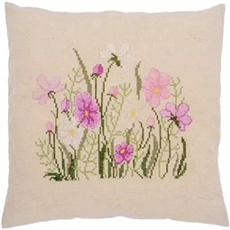 Vervaco Pink Flowers Cushion Kit Cross Stitch