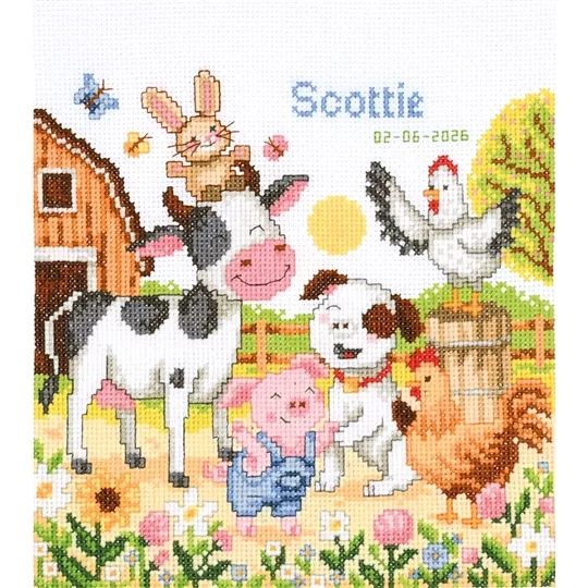 Vervaco Farm Animals Birth Sampler Birth Sampler Cross Stitch Kit