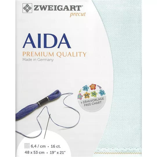 Zweigart 16 Count Aida Pre-Cut - Ice Blue Fabric