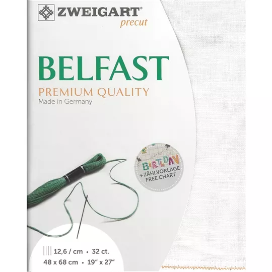 Zweigart Belfast 32 Count Linen Pre-Cut - White Fabric